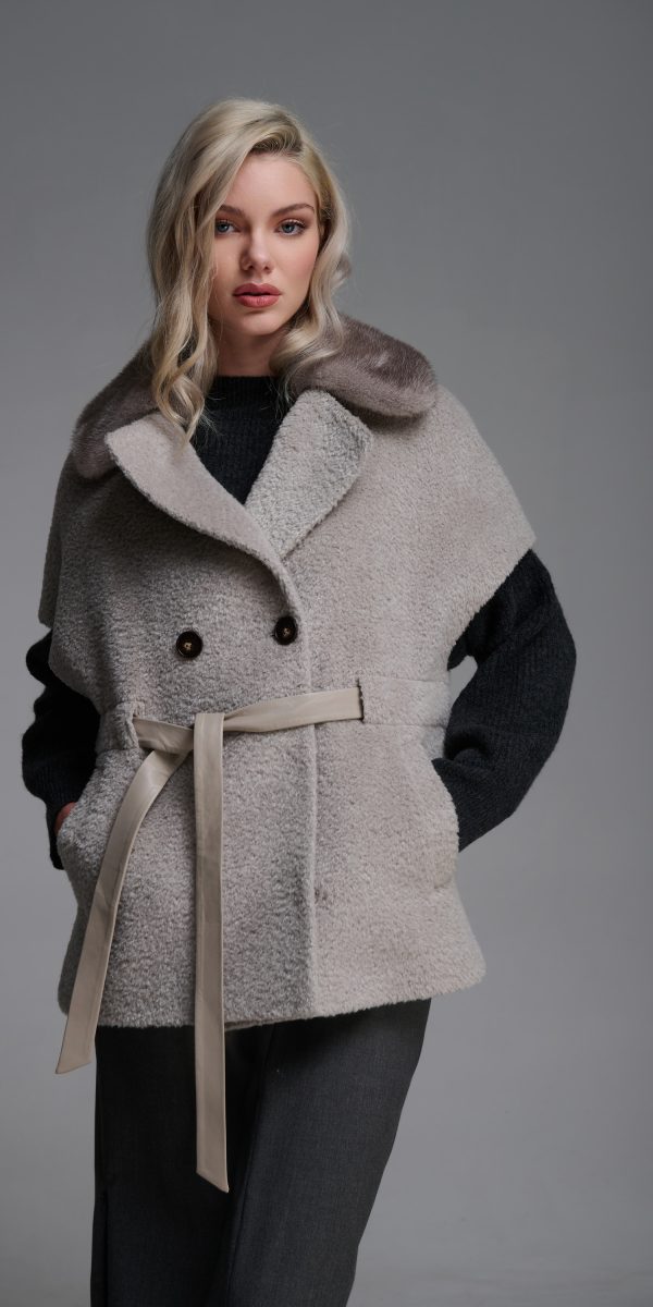 ALPACA WOOL COAT- VISONE FUR DETAILS